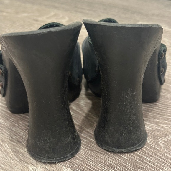 VTG 80s Candies Black Demi Leather Platform Slide Sandals Studded Mules Size 6 - Picture 6 of 8